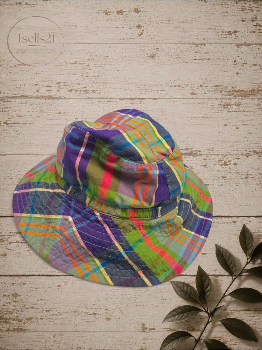 J.Crew Colorful Plaid Cotton Madras Bucket Hat - Size M/L